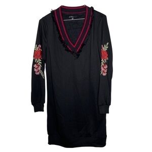 Soprano Black Long Sleeve Dress Rose Appliqué S